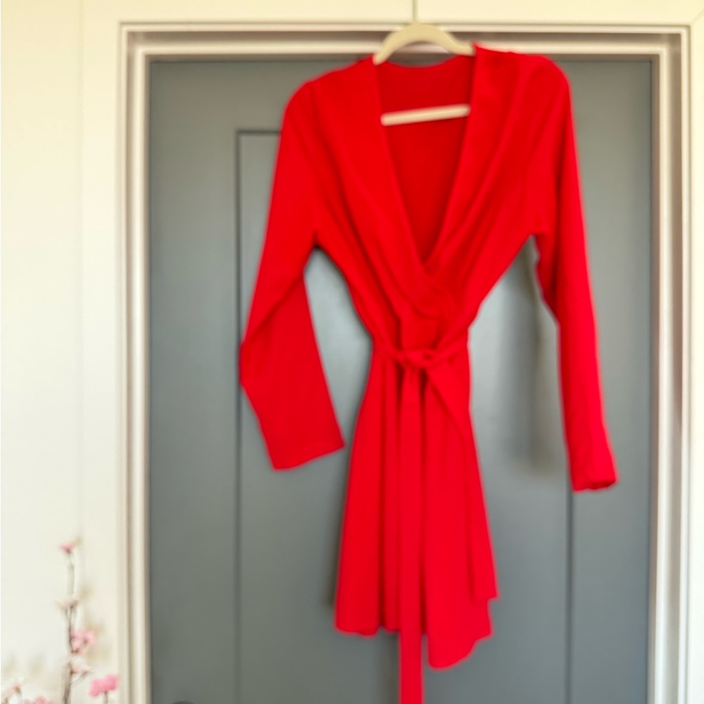 Source Unknown Vibrant Red Long Sleeve Dress